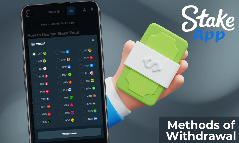 Current methods of withdrawing funds in the Stake app